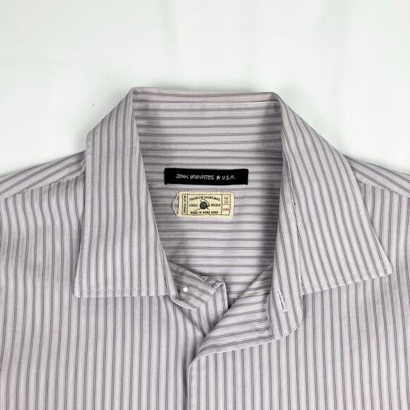 John Varvatos U.S.A. Purple White Stripe Cotton Button Shirt 16 1/2 LONG - Picture 3 of 10